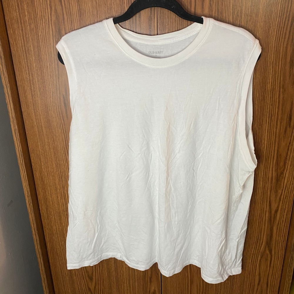 Old Navy Tank Top Womens XXL White Muscle Tee Sleeveless Cotton Modal Relaxed